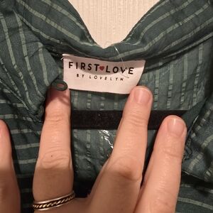 First Love Teal Striped Blouse
